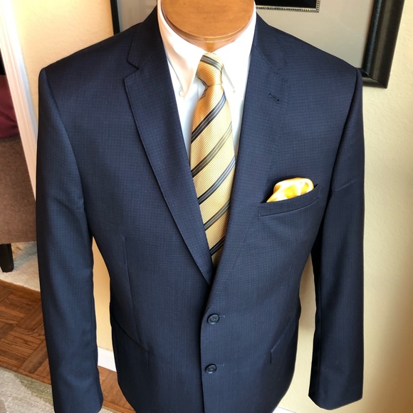 Joseph Jos.A. Bank All Wool Navy Mini-Check Weave Jacket 43L - Picture 7 of 14